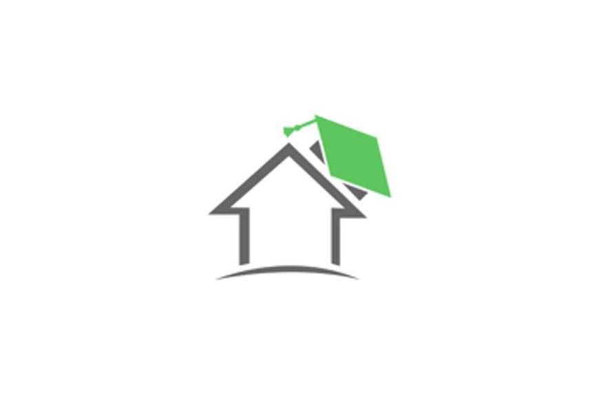 Stylized house with a green accent, depicting eco-friendly or real estate concept for the SchoolTalent initiative.
