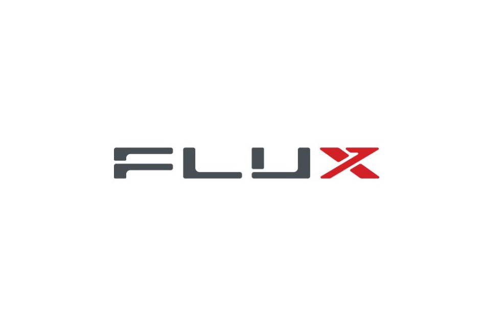 A minimalistic logo design featuring the word "flux" with a stylized red "x".
